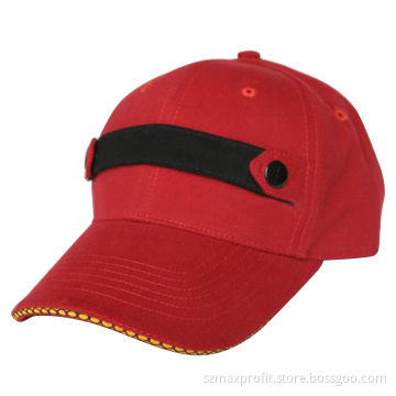 Red Cotton Baseball Cap, Strip Decoration on Front